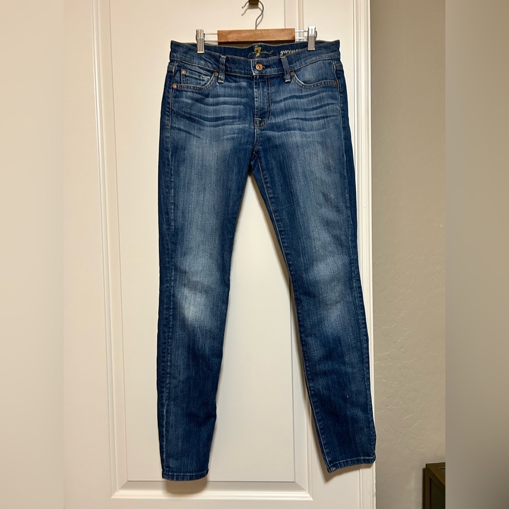 💙🌀Vintage Y2K 7 For All Mankind Dark Blue Denim Skinny Straight leg Jeans🌀💙